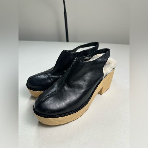 Silent D Clogs NWOB Fur Lined Size 41/ US 10 Black Wood Anthropologie - Picture 6 of 9